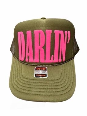 "DARLIN'" Olive & Pink Trucker Hat